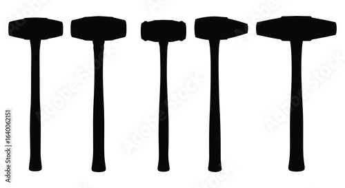 Row of Sledgehammers Black and White Tools Heavy Equipment Silhouette