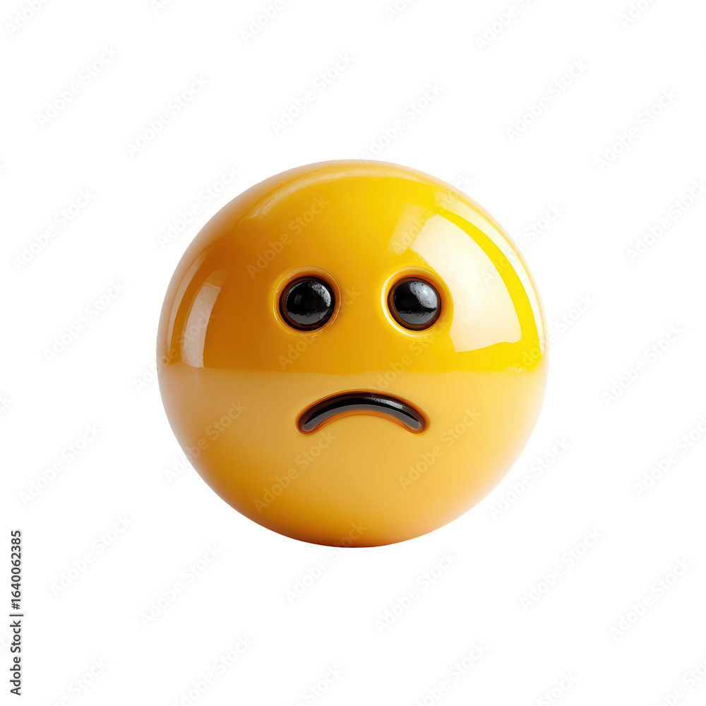 Fototapeta premium Sad yellow emoticon 3D render dark background, isolated on transparent background, perfect cutout, PNG