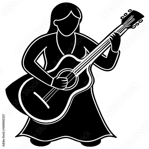 Stylized woman playing an acoustic guitar