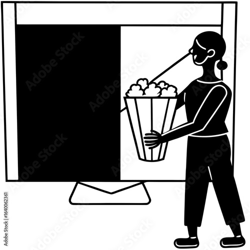 Person with popcorn watching a screen