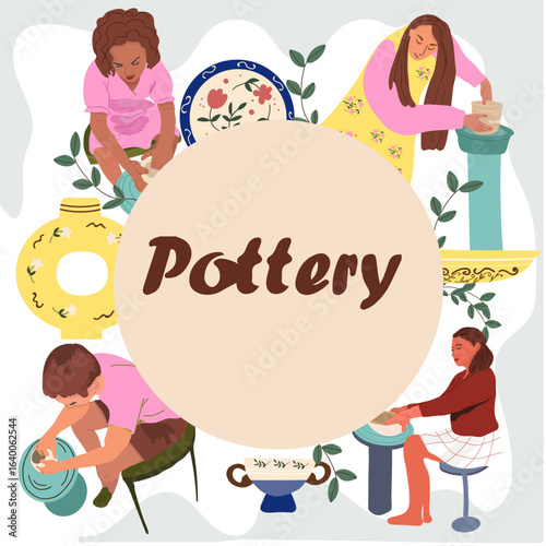 Background with meme for text, ceramics, pottery, hand drawn vector illustration.