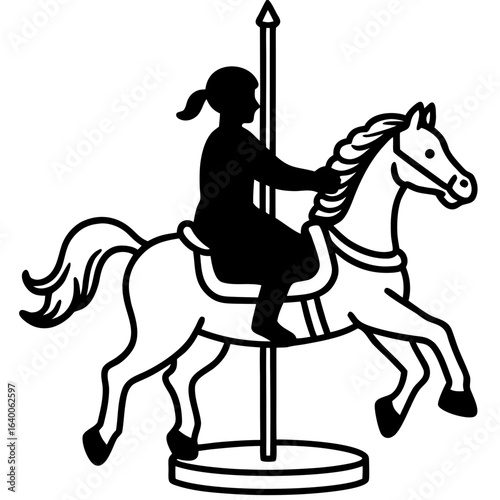 Silhouette of a girl riding a carousel horse