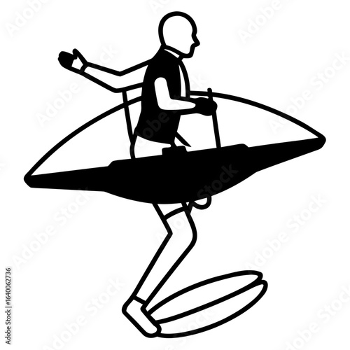 Person on a hydrofoil board with paddles