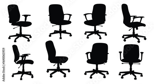Collection of Office Chair Silhouettes in Various Poses Against a White Background silhouette