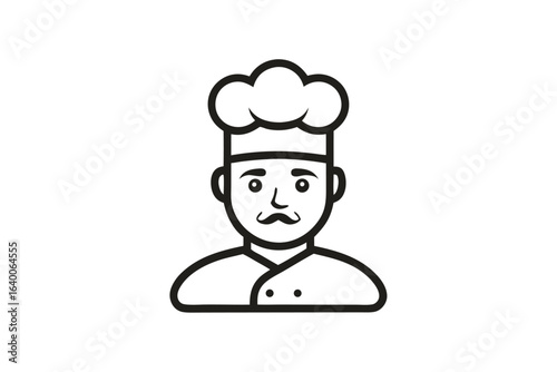 Smiling chef wearing uniform and hat stands poised above a platter presentation
