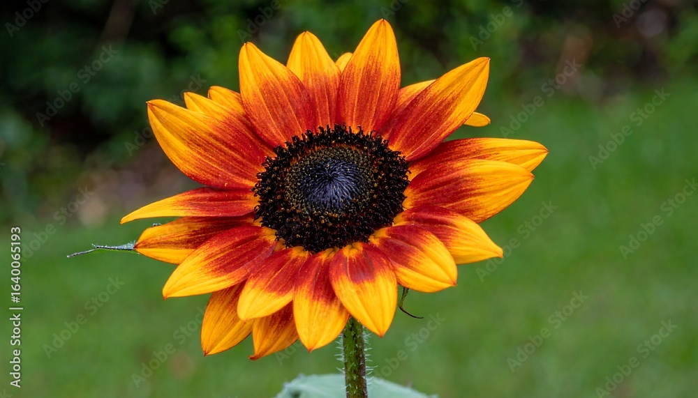 Fototapeta premium Close-up of a vibrant sunflower with orange and reddish petals.