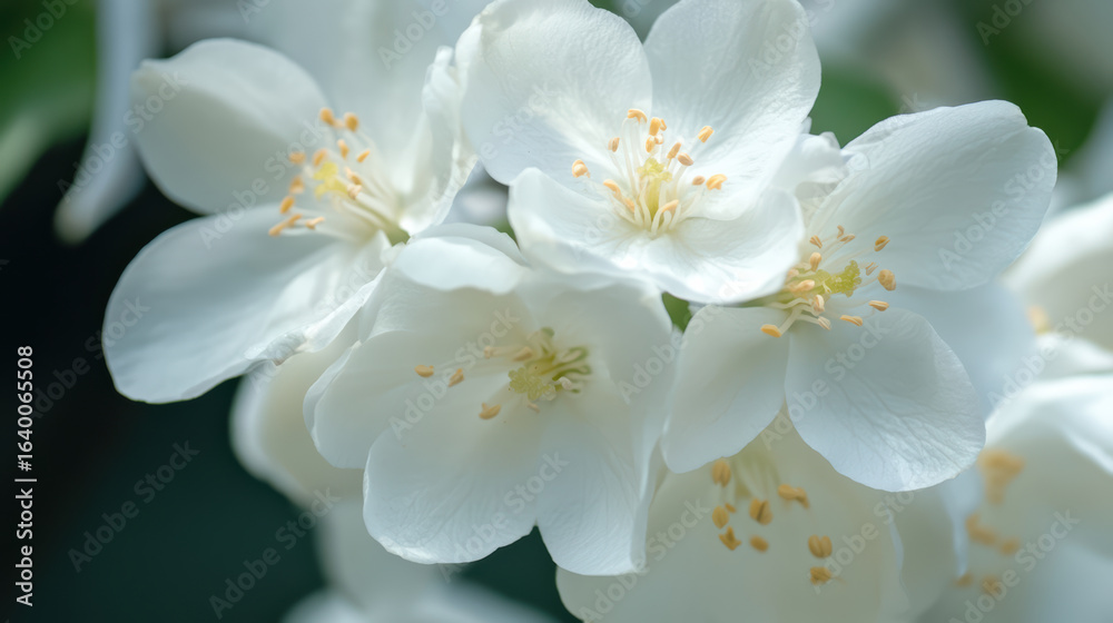 Fototapeta premium Delicate white blooms with subtle yellow highlights create serene and calming atmosphere, perfect for nature lovers and floral enthusiasts