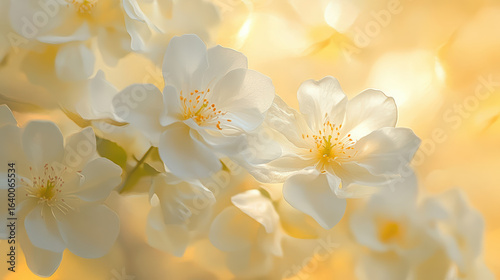 Delicate white blooms with subtle yellow highlights create serene and uplifting atmosphere, perfect for evoking feelings of tranquility and beauty in any setting