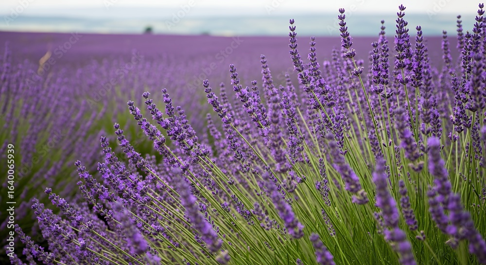 Obraz premium Stunning Field of Purple Lavender Flowers Blooming in Provence France Landscape Scenic View Stock Photo Image