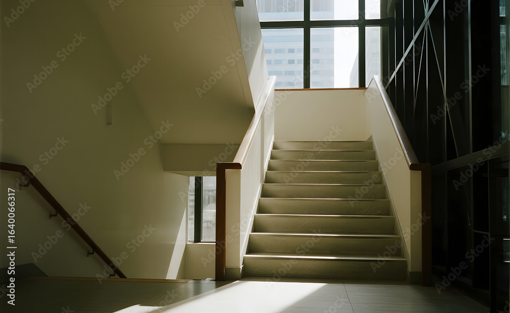Fototapeta premium Sunlit stairwell in an office tower