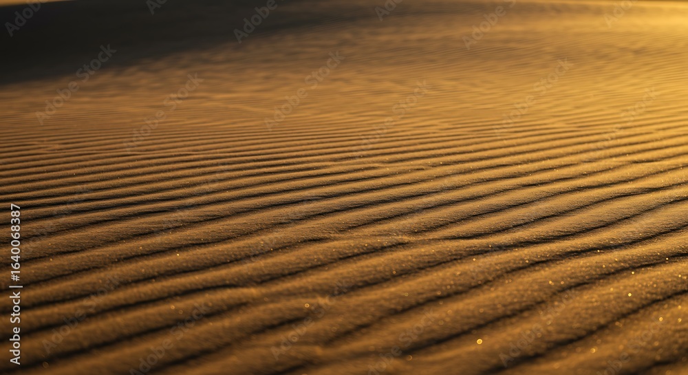 Naklejka premium Close-up of rippled sand patterns on a desert dune, warm golden hues