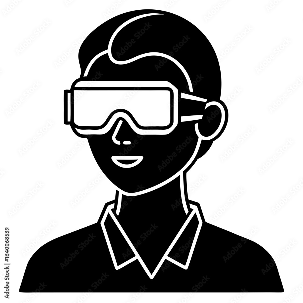 Person wearing virtual reality goggles Person wearing virtual reality goggles