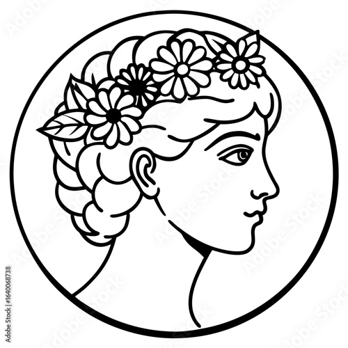 Classical woman with flower crown in profile