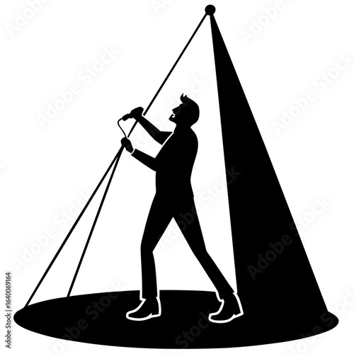 Singer performing under spotlight