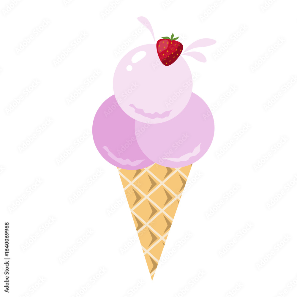 Strawberry ice cream in a waffle cone. Strawberry ice cream in a waffle cone.