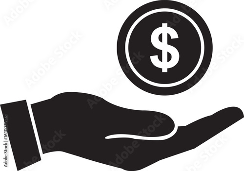 Hand holding dollar coin icon representing payment, donation, or financial support