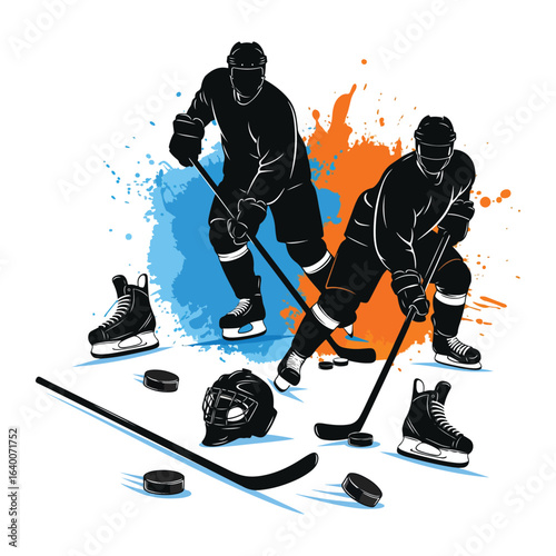 Dynamic Ice Hockey Players in Action with Splattered Background