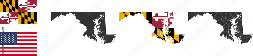 Obraz premium Maryland state of USA. Maryland flag and territory. States of America territory. Separate states. Vector