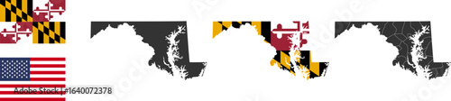 Maryland state of USA. Maryland flag and territory. States of America territory. Separate states. Vector