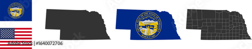 Nebraska state of USA. Nebraska flag and territory. States of America territory. Separate states. Vector