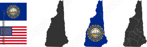New Hampshire state of USA. New Hampshire flag and territory. States of America territory on white background. Separate states. Vector