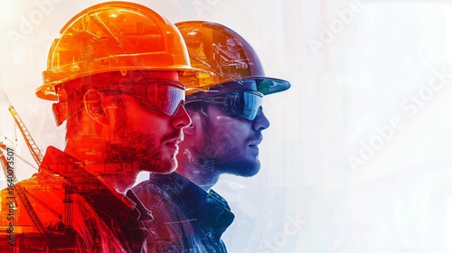 Construction Workers Collaborating on a Project With Protective Gear at a Bui...