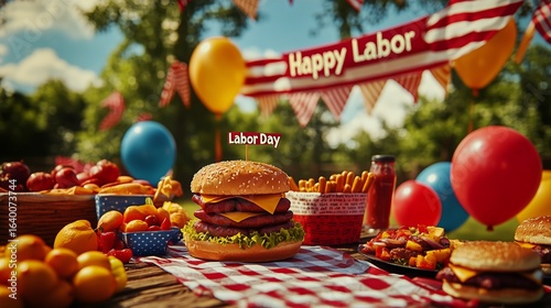 Celebrating Labor Day With a Festive Picnic Featuring Delicious Food and Colo...