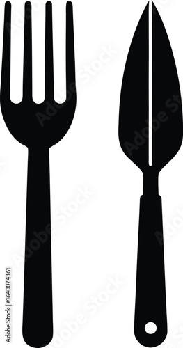 Illustration of a fork and knife representing dining or cooking in a restaurant or at home with a simple design