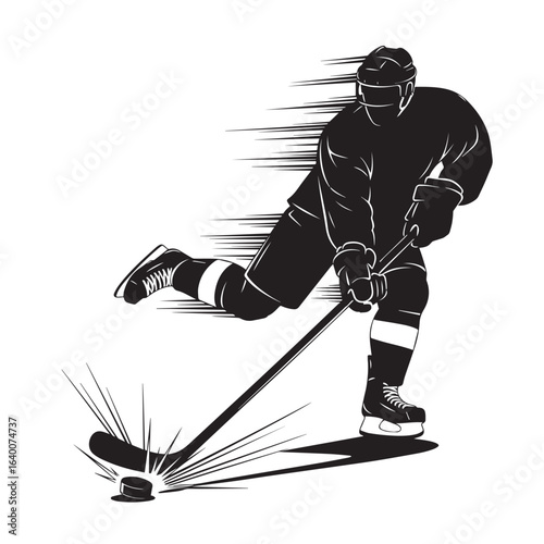 Dynamic Silhouette of a Hockey Player in Action, Striking a Puck