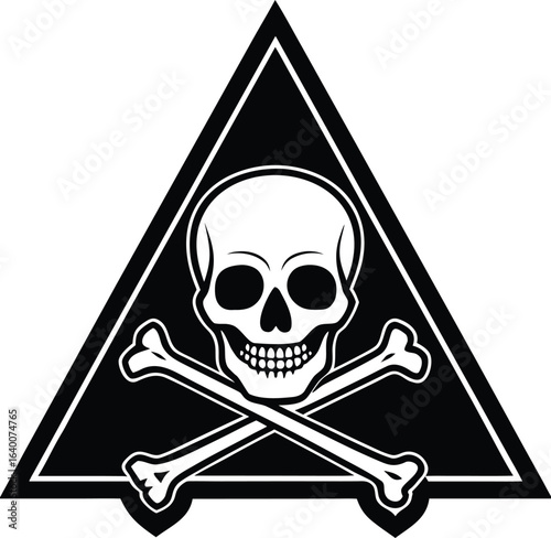 Vector art of skull and crossbones in a black triangle warning of danger and toxicity for safety and caution