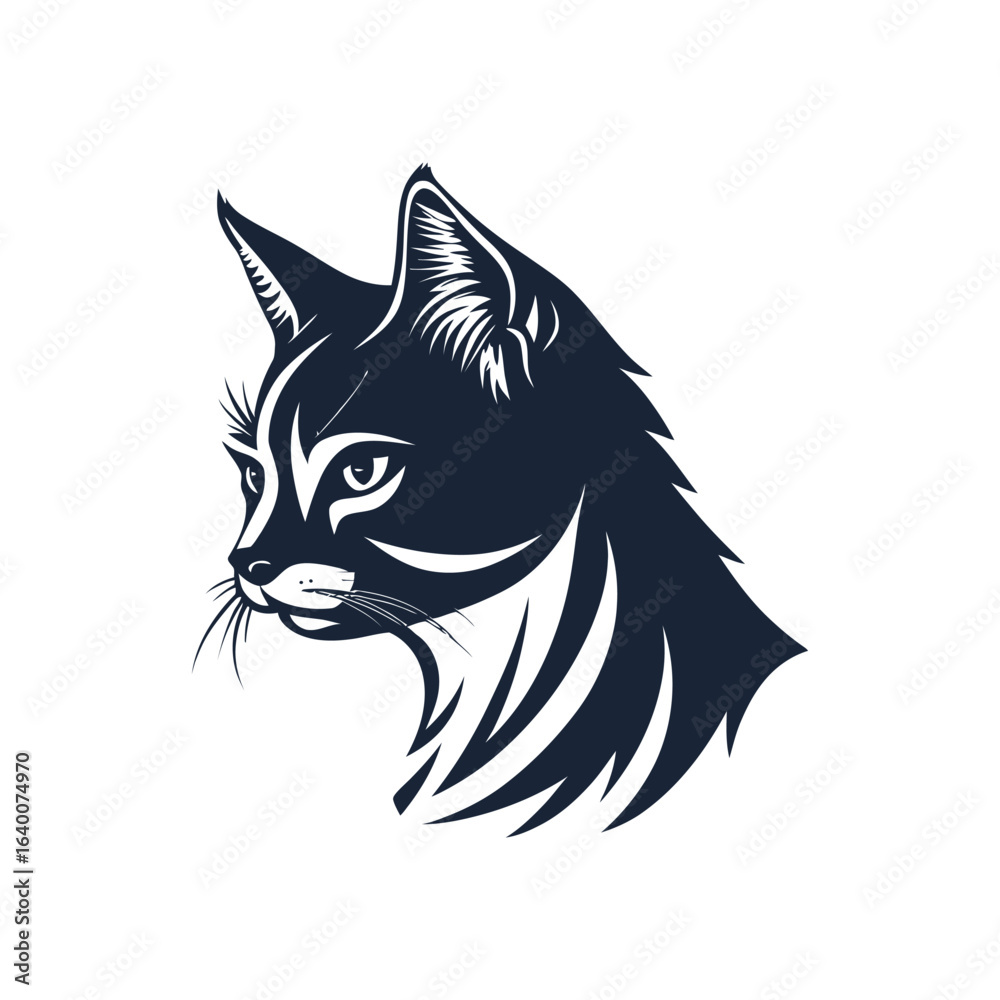 Obraz premium Isolated dark navy stylized silhouette of a bobcat head on white background