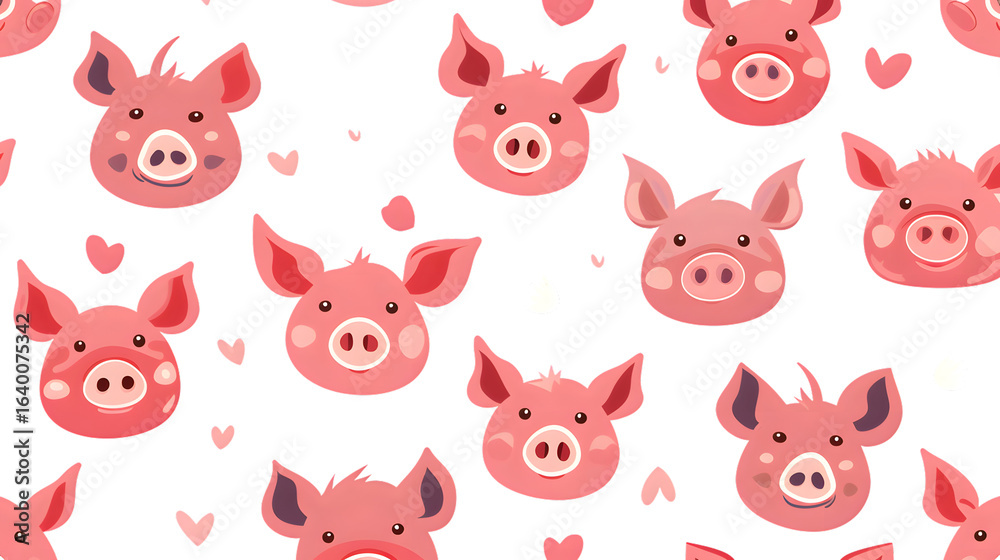 Fototapeta premium Vibrant Head Pigs Pattern Illustration in Style 3