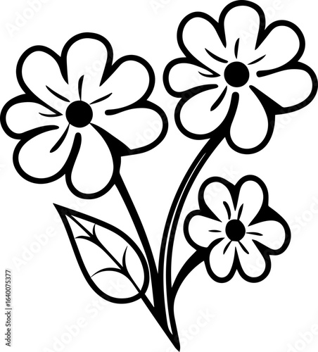 SVG vector illustration of flower stencils for art and design projects.Simple Floral Illustration with Three Stylized Flowers