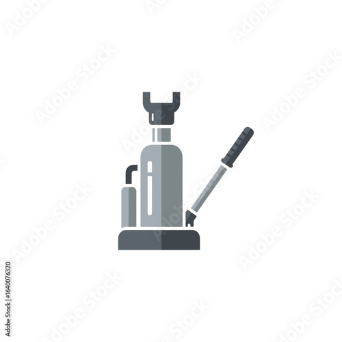 A detailed illustration of a hydraulic jack with a lever for lifting heavy objects.