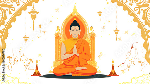 Elegant Illustration of Buddhist Ordination Ceremony in Traditional Style