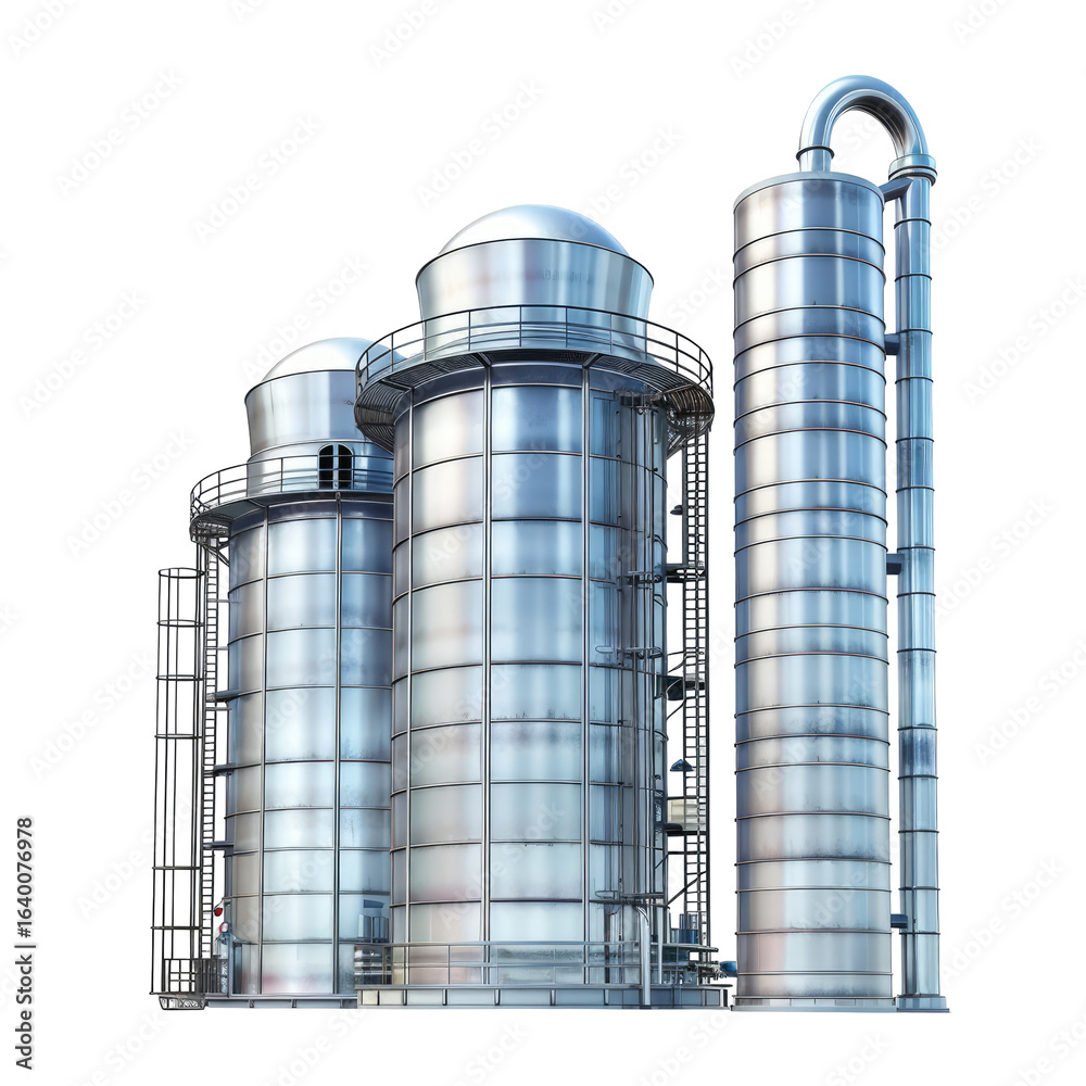 Industrial metal silos in a factory setting Industrial metal silos in a factory setting