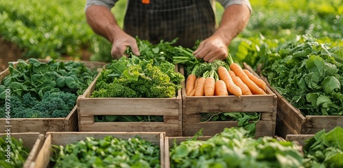 Farmer Harvesting Fresh Vegetables in an Organic Garden During the Day.