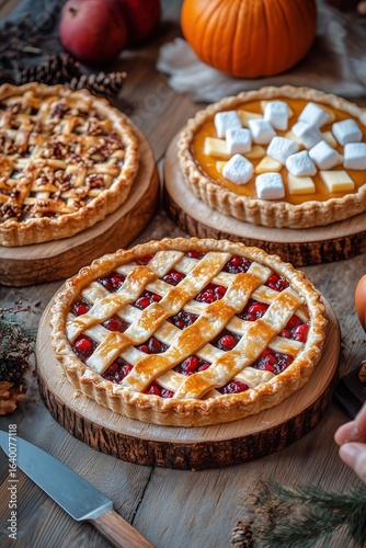Delicious Homemade Pies Featuring Apple, Cherry, and Pecan in Rustic Kitchen ...
