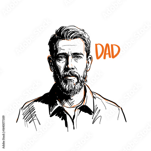 Bearded man with serious expression labeled as Dad   