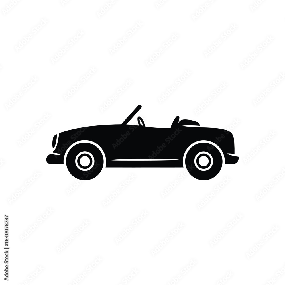 Naklejka premium Black convertible car icon illustration on white background depicting vehicle style