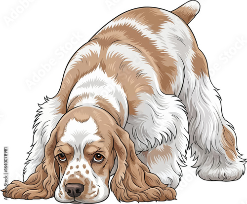 American Cocker Spaniel dog sniffing ground vector illustration 