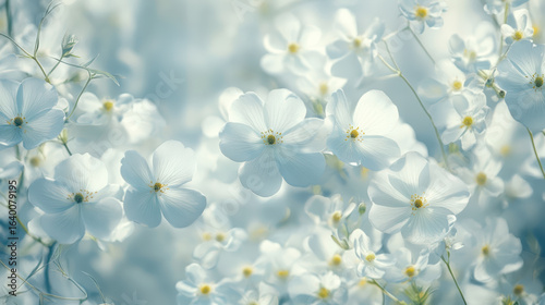 Serene scene of white flowers with gentle petals radiating beauty and tranquility, creating peaceful atmosphere filled with soft light and delicate details