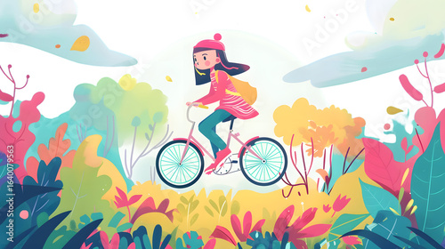 Young Girl Enjoying a Unicycle Ride - Colorful Illustration