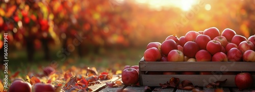 Harvesting Fresh Apples in a Picturesque Orchard During Autumn Sunset
