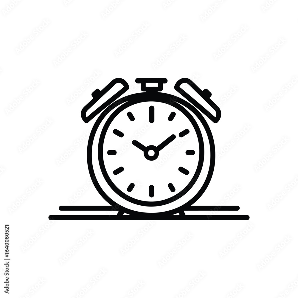 Obraz premium Black and white icon of an alarm clock on white background