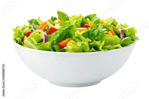 Fresh garden salad in a white bowl isolated on transparent background