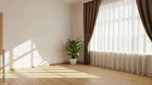Sunny, empty room with large window, perfect for interior design inspiration.