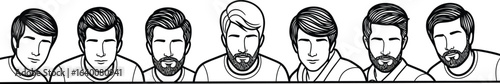 A diverse group of men, each with unique facial hair and hairstyles, perfect for illustrating community or individuality