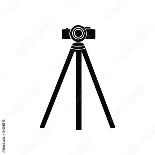 Black camera on tripod icon for photography and videography on white background