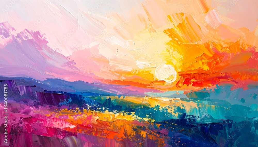 Fototapeta premium Colorful abstract sunset landscape painting